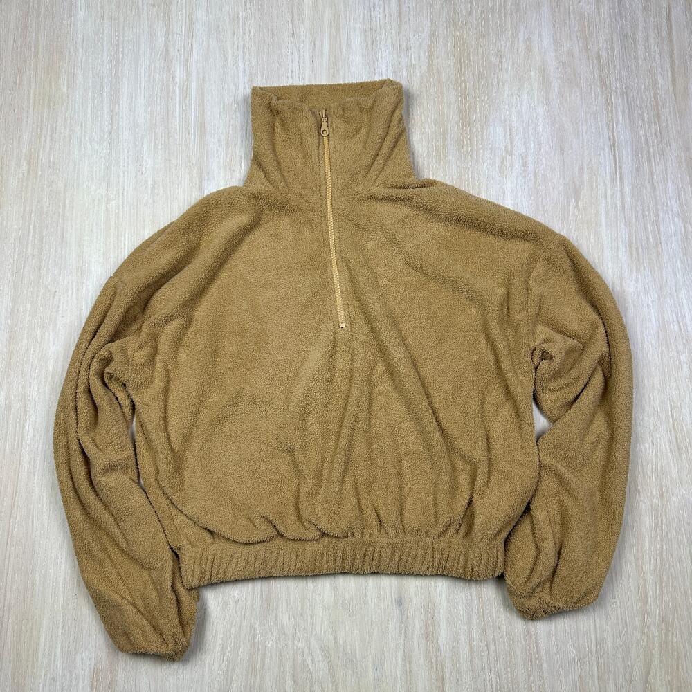 Urban Outfitters Tan Quarter Zip Cropped Fleece Mock Neck Boho Sweater Medium